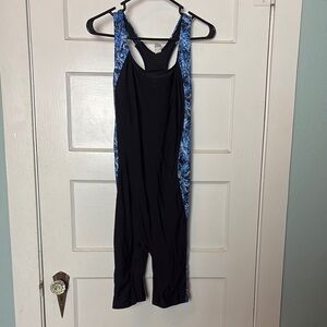 Women's Black and Blue One Piece Swimsuit Racerback Boy Leg Size XL
